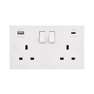 White Edge Square Edge 13A 2G DP Switched Socket with 15.5W USB A+C - White Edge Square Edge 13A 2G DP Switched Socket with 15.5W USB A+C