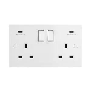 White Edge Square Edge 13A 2G DP Switched Socket with 15.5W USB C+C - White Edge Square Edge 13A 2G DP Switched Socket with 15.5W USB C+C