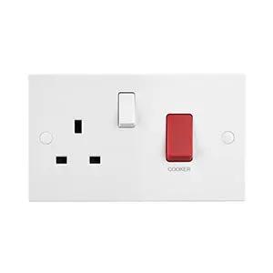 White Edge Square Edge 45A DP Cooker Switch with 13A Socket - White Edge Square Edge 45A DP Cooker Switch with 13A Socket