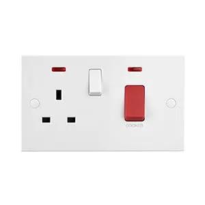 White Edge Square Edge 45A DP Cooker Switch with 13A Socket with Neon - White Edge Square Edge 45A DP Cooker Switch with 13A Socket with Neon