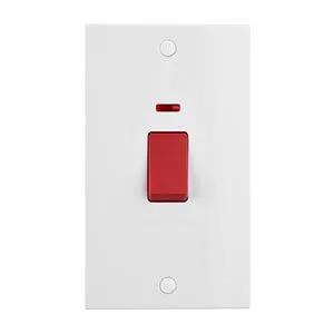 White Edge Square Edge 45A Large Plate DP Switch with Neon - White Edge Square Edge 45A Large Plate DP Switch with Neon