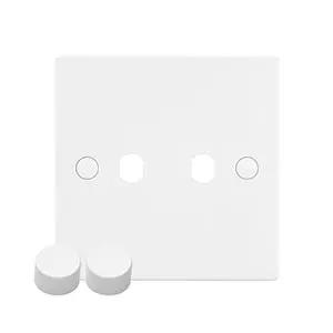 White Edge Square Edge 2G Dimmer Plate With Dimmer Caps - White Edge Square Edge 2G Dimmer Plate With Dimmer Caps