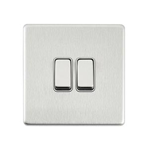 Saxby Sockets Screwless 10AX 2G 2-Way Switch - Brushed Steel With Grey Insert - Saxby Sockets Screwless 10AX 2G 2-Way Switch - Brushed Steel With Grey Insert
