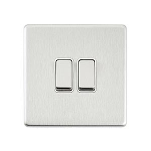 Saxby Sockets Screwless 10AX 2G 2-Way Switch - Brushed Steel With White Insert - Saxby Sockets Screwless 10AX 2G 2-Way Switch - Brushed Steel With White Insert