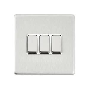 Saxby Sockets Screwless 10AX 3G 2-Way Switch - Brushed Steel With White Insert - Saxby Sockets Screwless 10AX 3G 2-Way Switch - Brushed Steel With White Insert