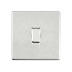 Saxby Sockets Screwless 10AX 1G Intermediate Switch - Brushed Steel With White Insert - Saxby Sockets Screwless 10AX 1G Intermediate Switch - Brushed Steel With White Insert