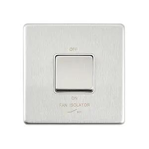 Saxby Sockets Screwless 10AX 1G 3-Pole Fan Isolator Switch - Brushed Steel With White Insert - Saxby Sockets Screwless 10AX 1G 3-Pole Fan Isolator Switch - Brushed Steel With White Insert