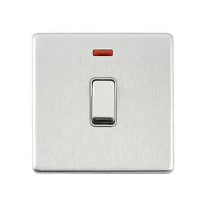 Saxby Sockets Screwless 20A 1G DP Switch With Neon - Brushed Steel With Grey Insert - Saxby Sockets Screwless 20A 1G DP Switch With Neon - Brushed Steel With Grey Insert