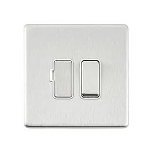Saxby Sockets Screwless 13A Switched Fused Spur Unit - Brushed Steel With White Insert - Saxby Sockets Screwless 13A Switched Fused Spur Unit - Brushed Steel With White Insert
