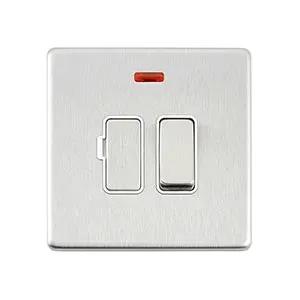 Saxby Sockets Screwless 13A Switched Fused Spur Unit with Neon - Brushed Steel With White Insert - Saxby Sockets Screwless 13A Switched Fused Spur Unit with Neon - Brushed Steel With White Insert