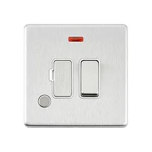 Saxby Sockets Screwless 13A Switched Fused Spur Unit with Flex Outlet and Neon - Brushed Steel With White Insert - Saxby Sockets Screwless 13A Switched Fused Spur Unit with Flex Outlet and Neon - Brushed Steel With White Insert